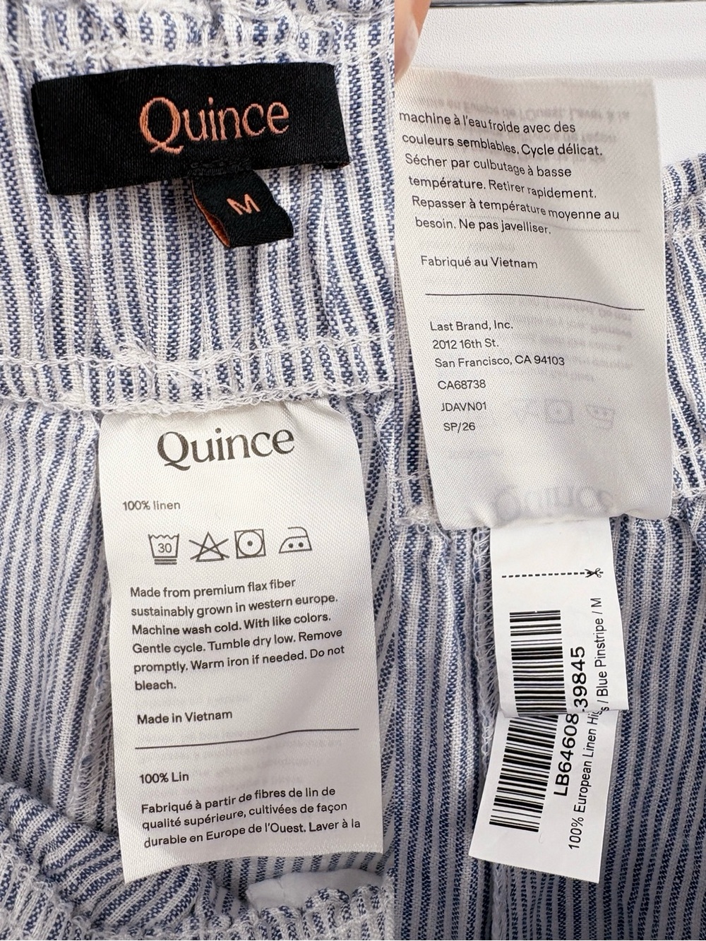 QUINCE 100% European Linen High Rise Blue Pinstriped Shorts M - Picture 7 of 8